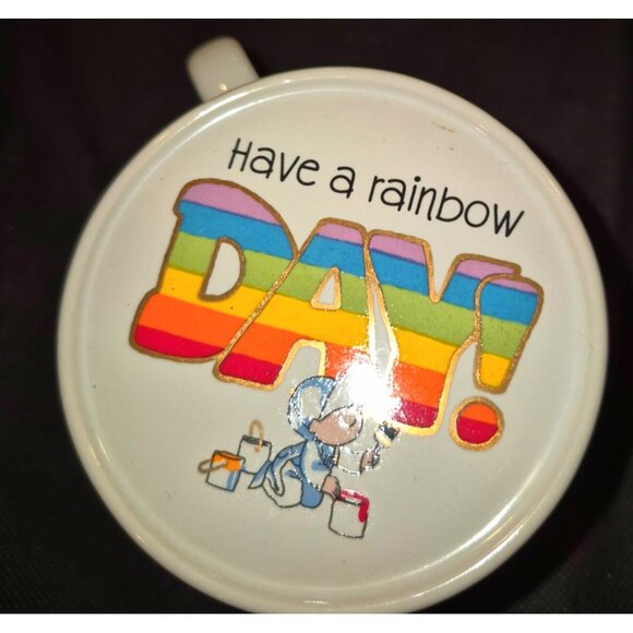 Vintage Ceramic Mug With Lid "Have A Rainbow Day!" Heart & Rainbow Graphics - Picture 7 of 10